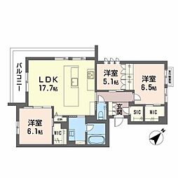 Yanagi　Takasu 2階3LDKの間取り