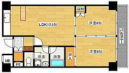 チュリス中町 5階2LDKの間取り