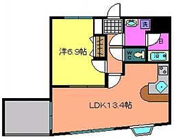 リビュレット大宮 2階1LDKの間取り