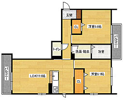 ベレオ西原 3階2LDKの間取り