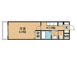 ベルジュヤノ 3階1Kの間取り