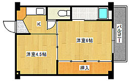 ビレッジハウス安古市4号棟 2階2Kの間取り