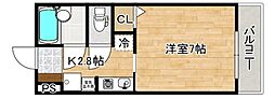 ベージュ緑井 1Kの間取図画像