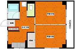 美和ビル 4階2DKの間取り
