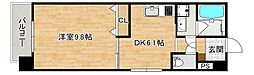 ニューキャッスル曙 4階1DKの間取り