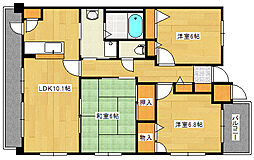 アンソレイユ大町 3階3LDKの間取り