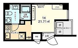 エクセル横川 4階1Kの間取り