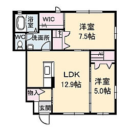 グレースヒルズ　Ｂ棟 1階2LDKの間取り