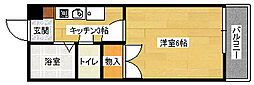 コーポ中筋 2階1Kの間取り