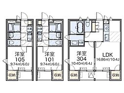 レオネクストグリーンハウス江波 3階1LDKの間取り