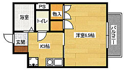 チェリス伴 1階1Kの間取り