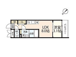 S-MOVE庚午北 403 4階1LDKの間取り