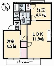 コーポ平井　Ａ棟 2階2LDKの間取り