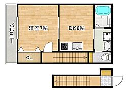 レユシール中山中町 2階1DKの間取り