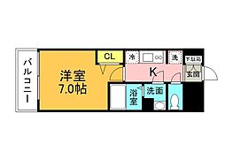 プレサンス広島中央 14階1Kの間取り