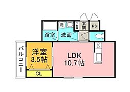 カーサ・バローレ江波二本松 1階1LDKの間取り