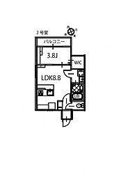 リノリノアパートメント舟入南 3階1LDKの間取り