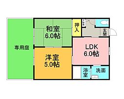 ブランミュール 1階2LDKの間取り