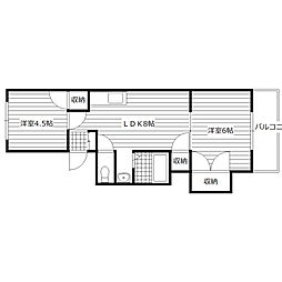 コーポ角田 1階2DKの間取り