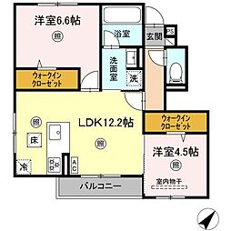 クレール森 1階2LDKの間取り