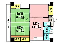 サニーヒル江波 4階2LDKの間取り