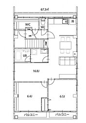 リノリノアパートメント 5階2LDKの間取り