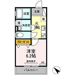 コーポかしわ 2階1Kの間取り