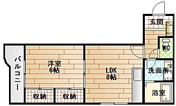 谷本レジデンス 2階1LDKの間取り