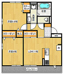 ジンミー 2LDKの間取図画像