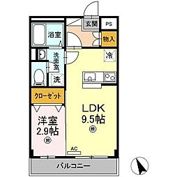 グランドゥール渡 1LDKの間取図画像