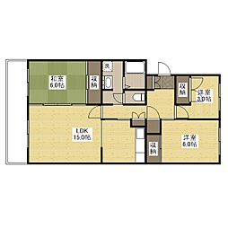 K'sB己斐上2 3LDKの間取図画像