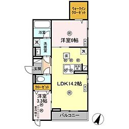 D-Axis旭 B棟 2LDKの間取図画像