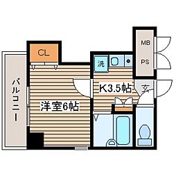 パークサイド大手町 1Kの間取図画像