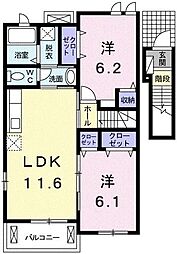 エテルノ・アロッジオ弐番館 2LDKの間取図画像