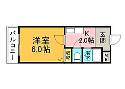 サンシャイン曙 1Kの間取図画像