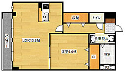 フォブール寺川 1LDKの間取図画像