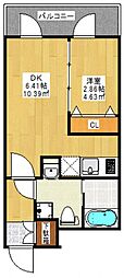 ヴィラ博丈庚午北 1DKの間取図画像