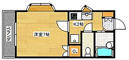 レジデンス上安 1Kの間取図画像