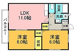 シャトレアサヒ 2LDKの間取図画像