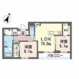 広島市安佐南区祇園7丁目マンション 2LDKの間取図画像