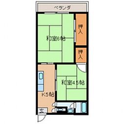 藤本ビル 4階2DKの間取り
