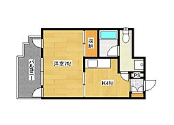 サンビル 4階1DKの間取り