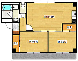 ロイヤルヨシヤマ 2階2LDKの間取り
