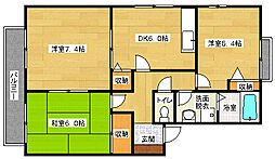 ルーセント桑原B棟 2階3DKの間取り