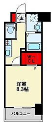ウイングス熊手 1Kの間取図画像
