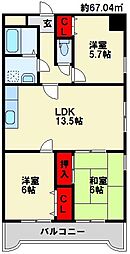 サンディエゴ永野5 3LDKの間取図画像