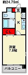 サンボックス大浦 1Kの間取図画像