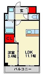 バースプレイスM折尾 1LDKの間取図画像