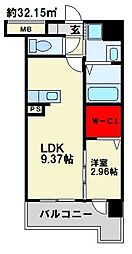 グレイス折尾 1LDKの間取図画像