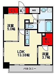 MGA黒崎W 2LDKの間取図画像